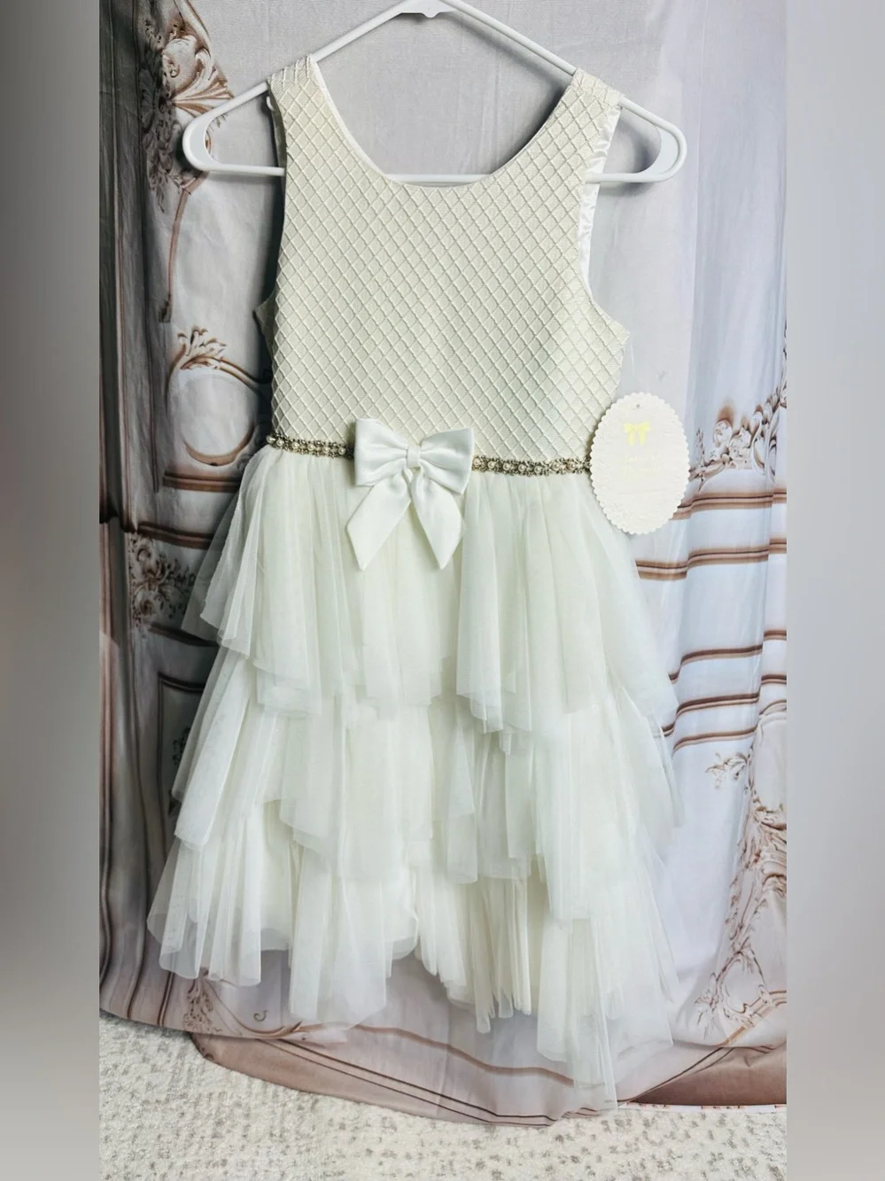 American Princess Ivory Lace Bodice Tulle Dress with Jeweled Waist